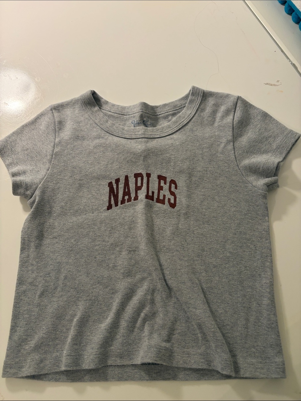 Brandy Melville Grey Tee with Burgundy 'Naples' Graphic